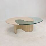 Italian travertine and glass coffee table, 1980's