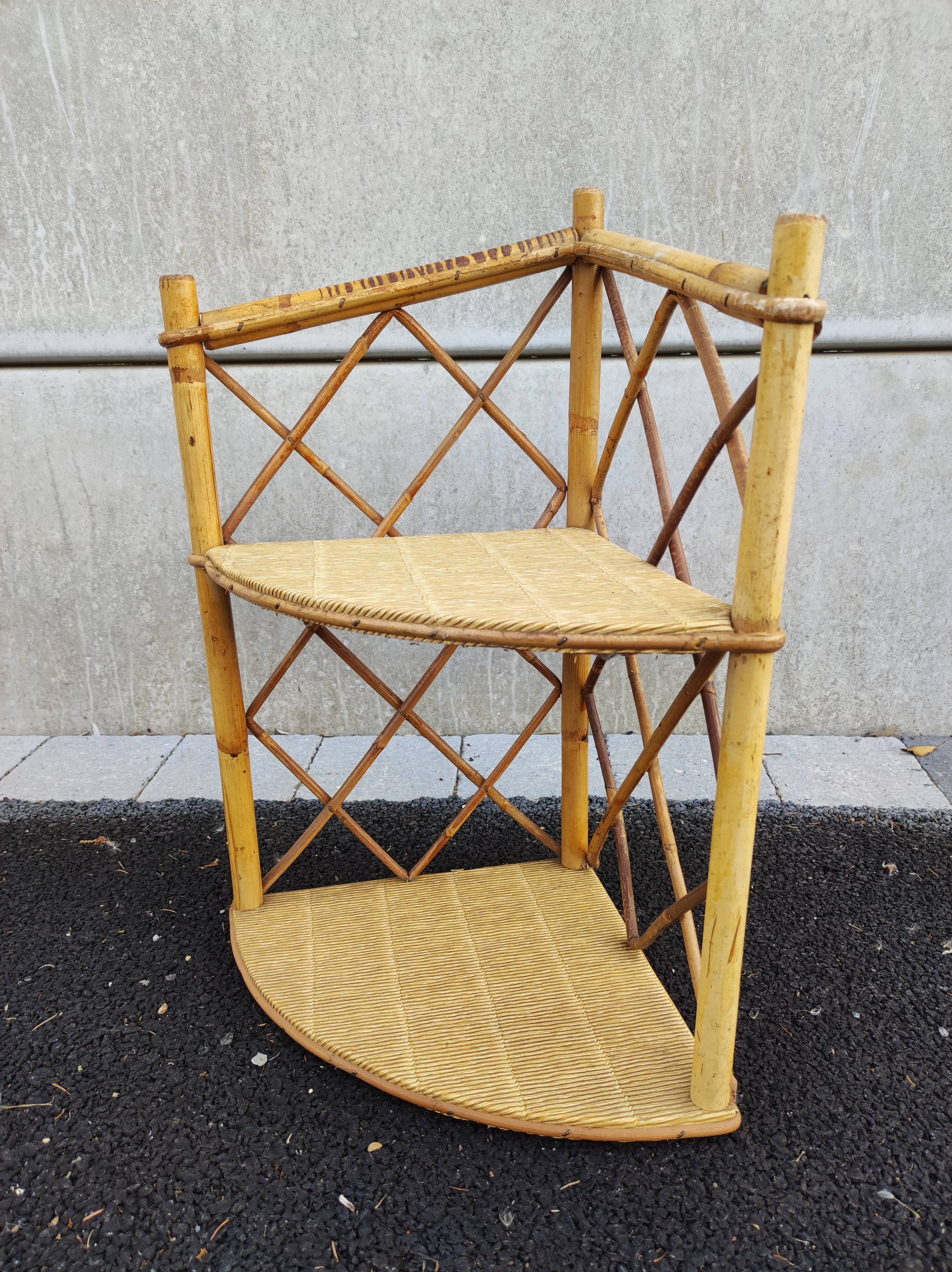 Wall corner shelf rattan bamboo vintage 50 60 modernist