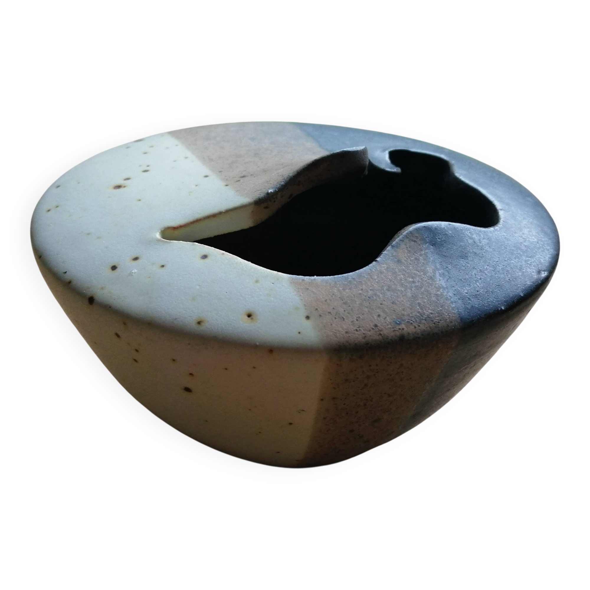 Vase flower frog, stoneware Puisaye signed Jean Cacheleux, 80's design