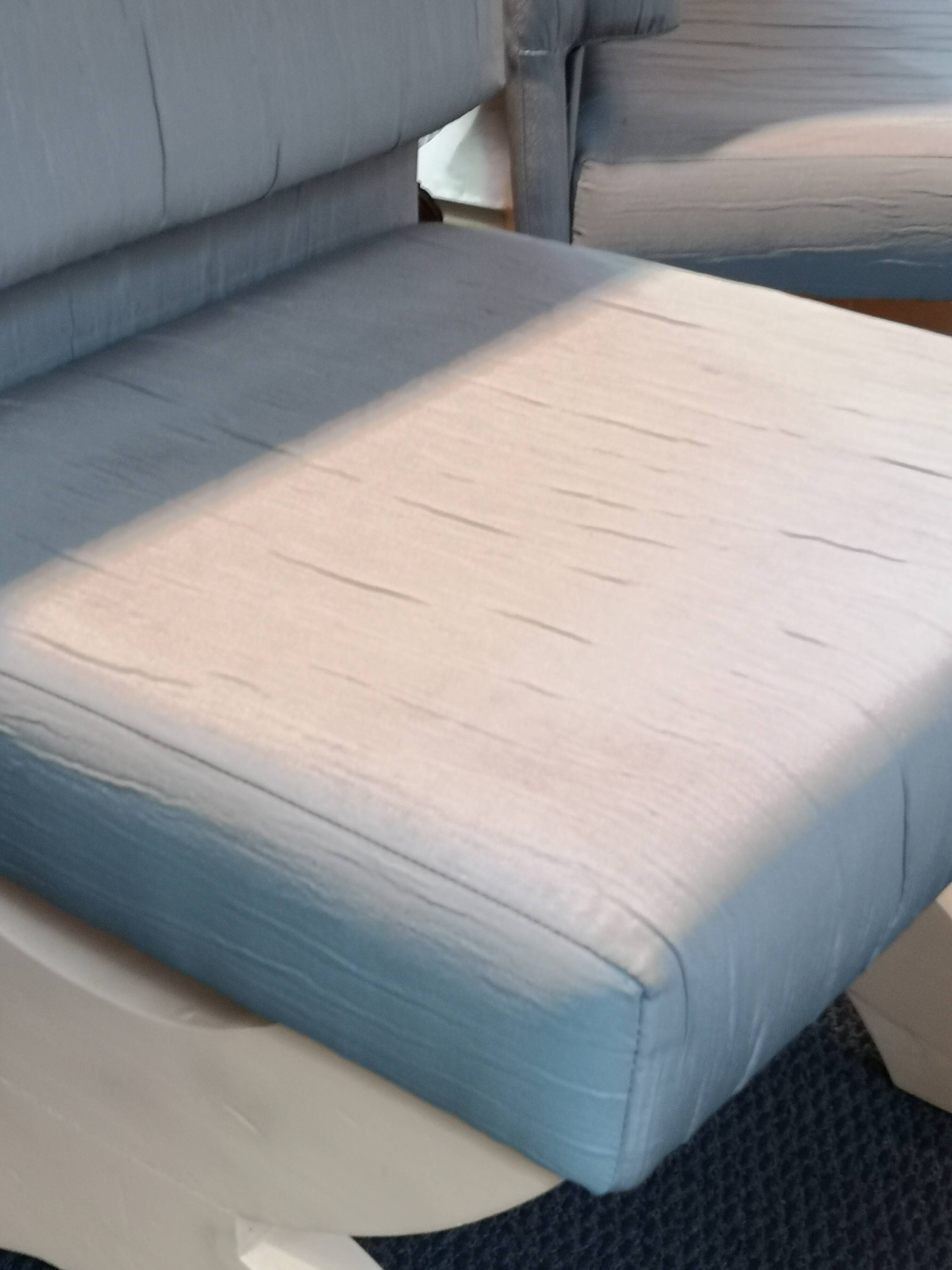 Pair of minimalist white and blue armchairs