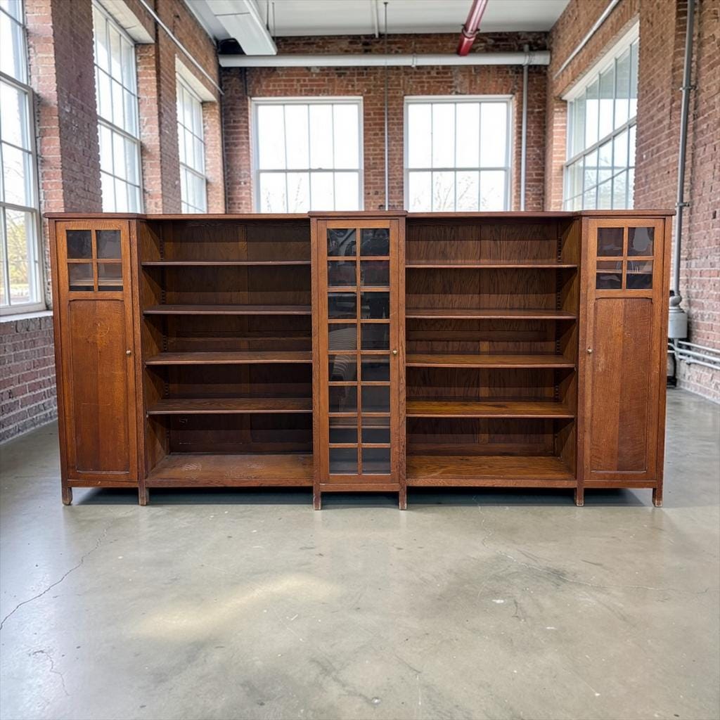 XL vintage wall unit in wood / bookshelf / cabinet (3.4m!)