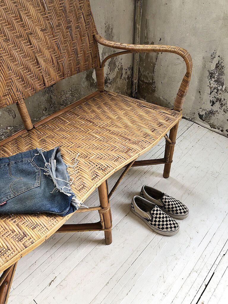Old wicker and rattan bench