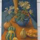 Tableau nature morte au bouquet de fleurs et légumes HST signé