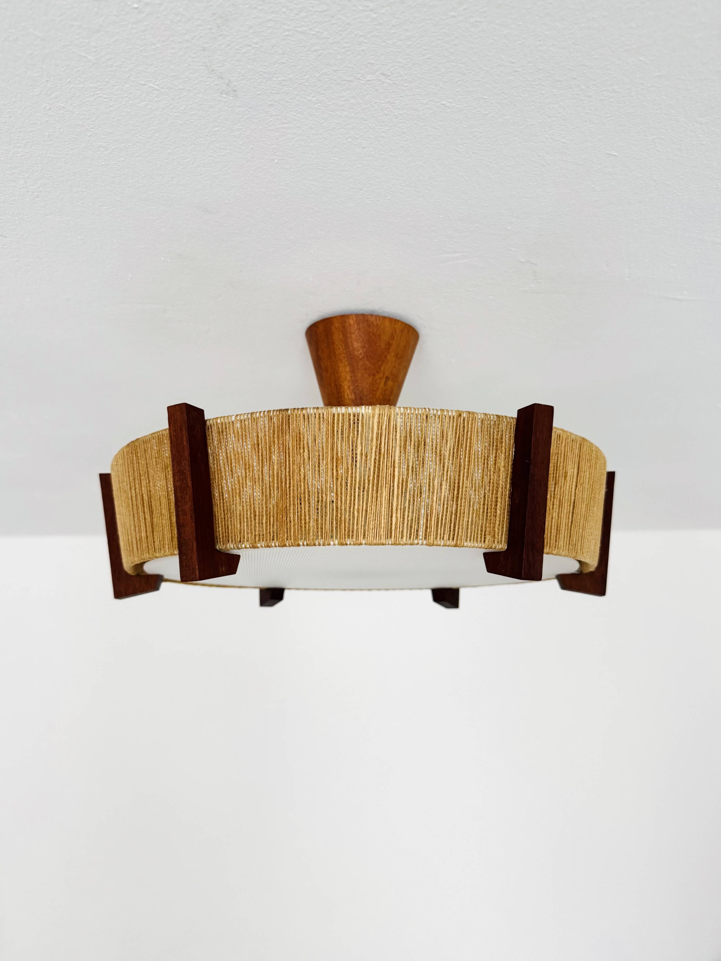 Japan Style Sisal and Teak Pendant Lamp by Temde