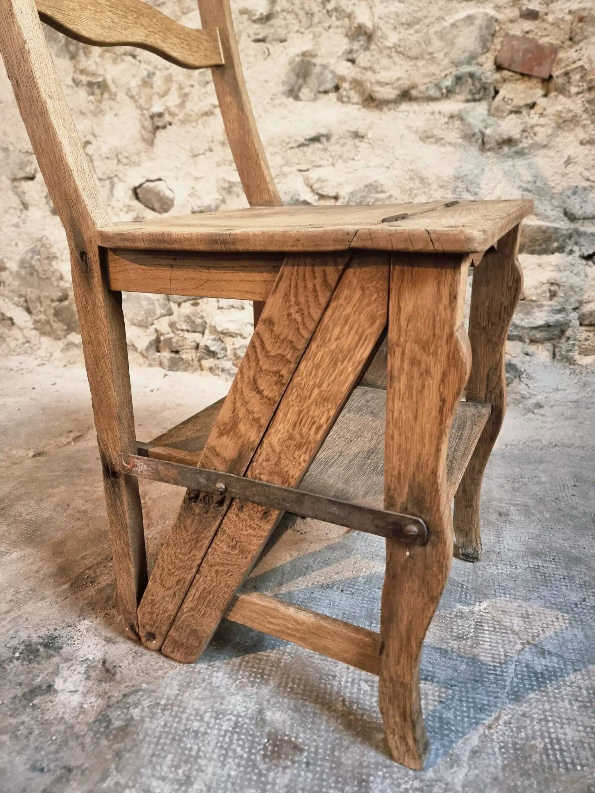 Antique French Oak Ladder Library Chair – Metamorphic Stepladder Chair