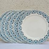 Set of 6 dessert plates model Lucie U&G Sarreguemines white and blue floral border