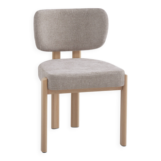 Chair Baguette Foot Wood Effect Chenille Fabric Beige