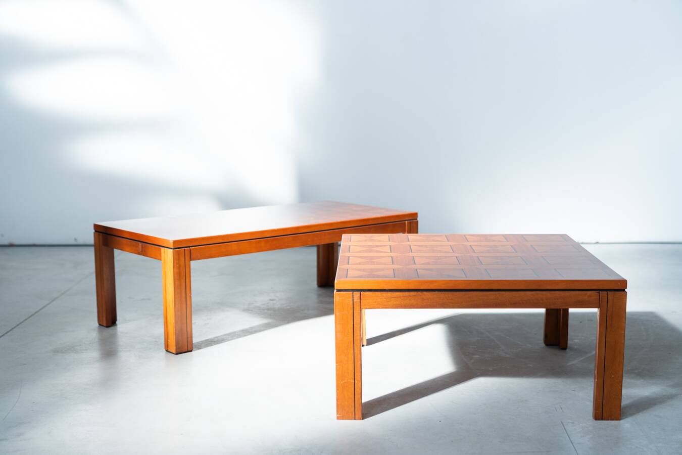 1970s "Fox Hunt" Design Rectangular Cherry Wood Inlaid Coffee Table