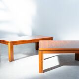 1970s "Fox Hunt" Design Rectangular Cherry Wood Inlaid Coffee Table