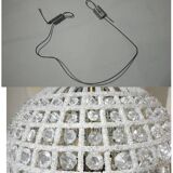 Spherical pendant light with crystal tassels and seed beads / vintage.