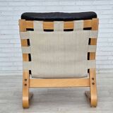 1970s, Norwegian design, armchair model "Kengu", leather, bent wood.