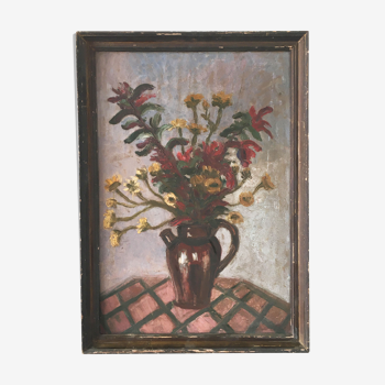 Oil on canvas: bouquet of flowers