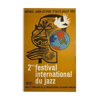 Affiche 2 eme Festival International du Jazz Antibes - Gerard Jourdan 1961 - Petit Format - On linen