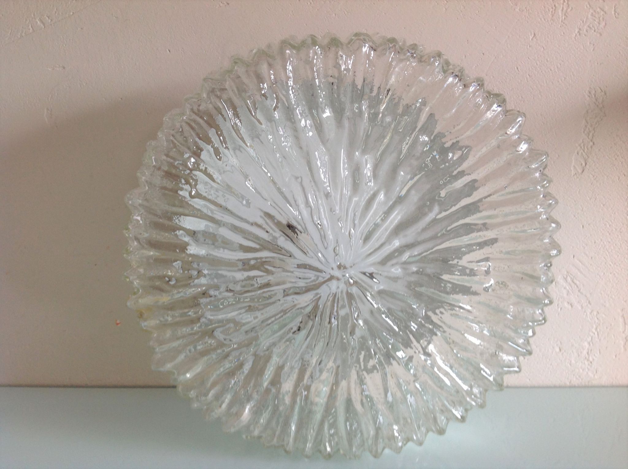 Round ice glass ceiling lamp, vintage 60s-70s