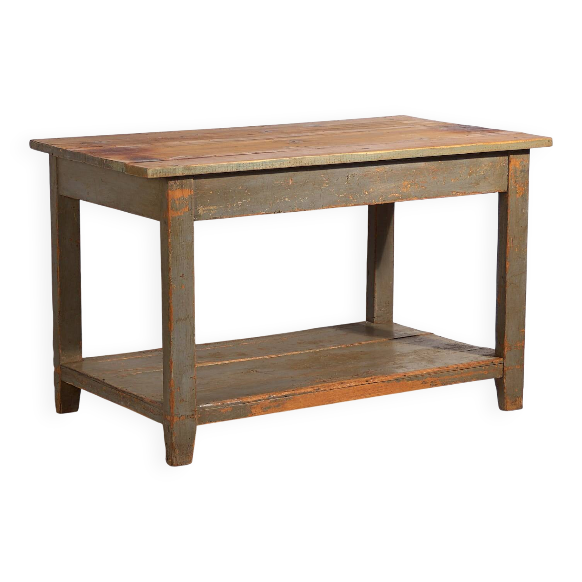 Antique olive green work table (c.1920) #15