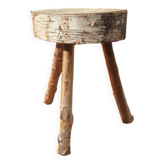Low farm stool in birch called rustic country milking