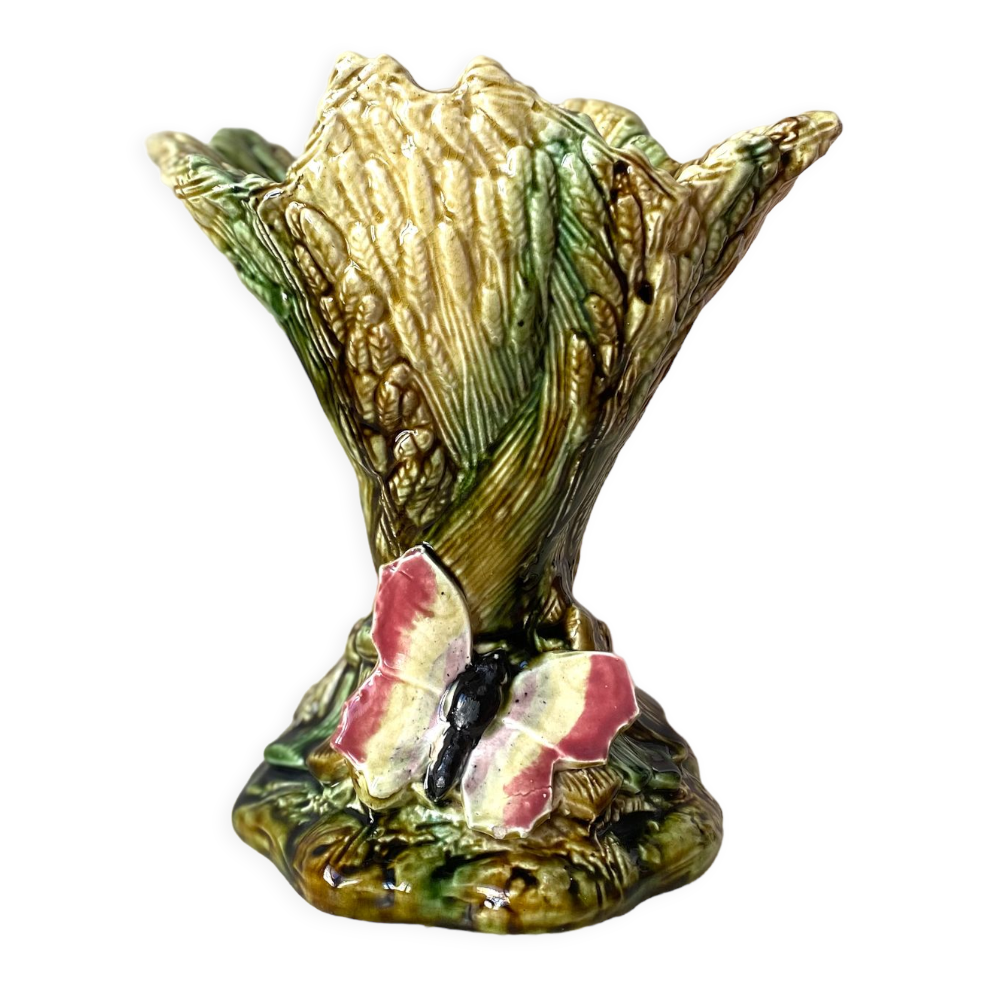 Slip vase majolica sheaves of wheat 30s vintage