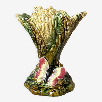 Vase en barbotine majolica gerbes de blé années 30 vintage