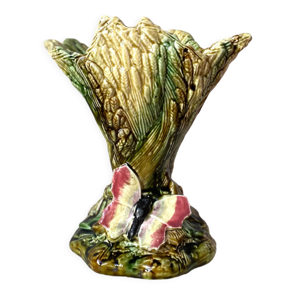 Vase en barbotine majolica gerbes de blé années 30 vintage