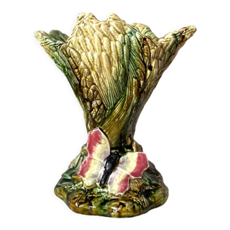 Slip vase majolica sheaves of wheat 30s vintage