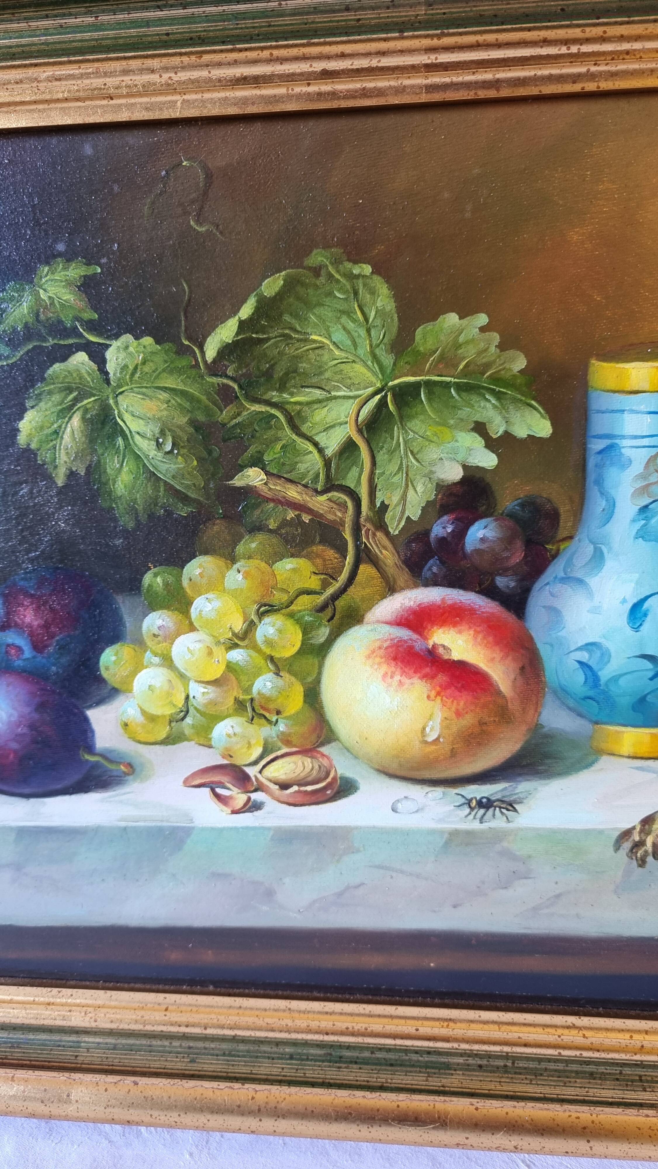 Original oil on canvas signed by Antonio De Giovan, classical still life.
