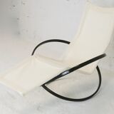 Chaise longue à bascule de Roger Lecal, modèle Jetstar, acier laqué marron et toile, France, 1975
