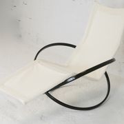 Roger Lecal rocking long chair, Jetstar model, brown lask and canvas, France, 1975