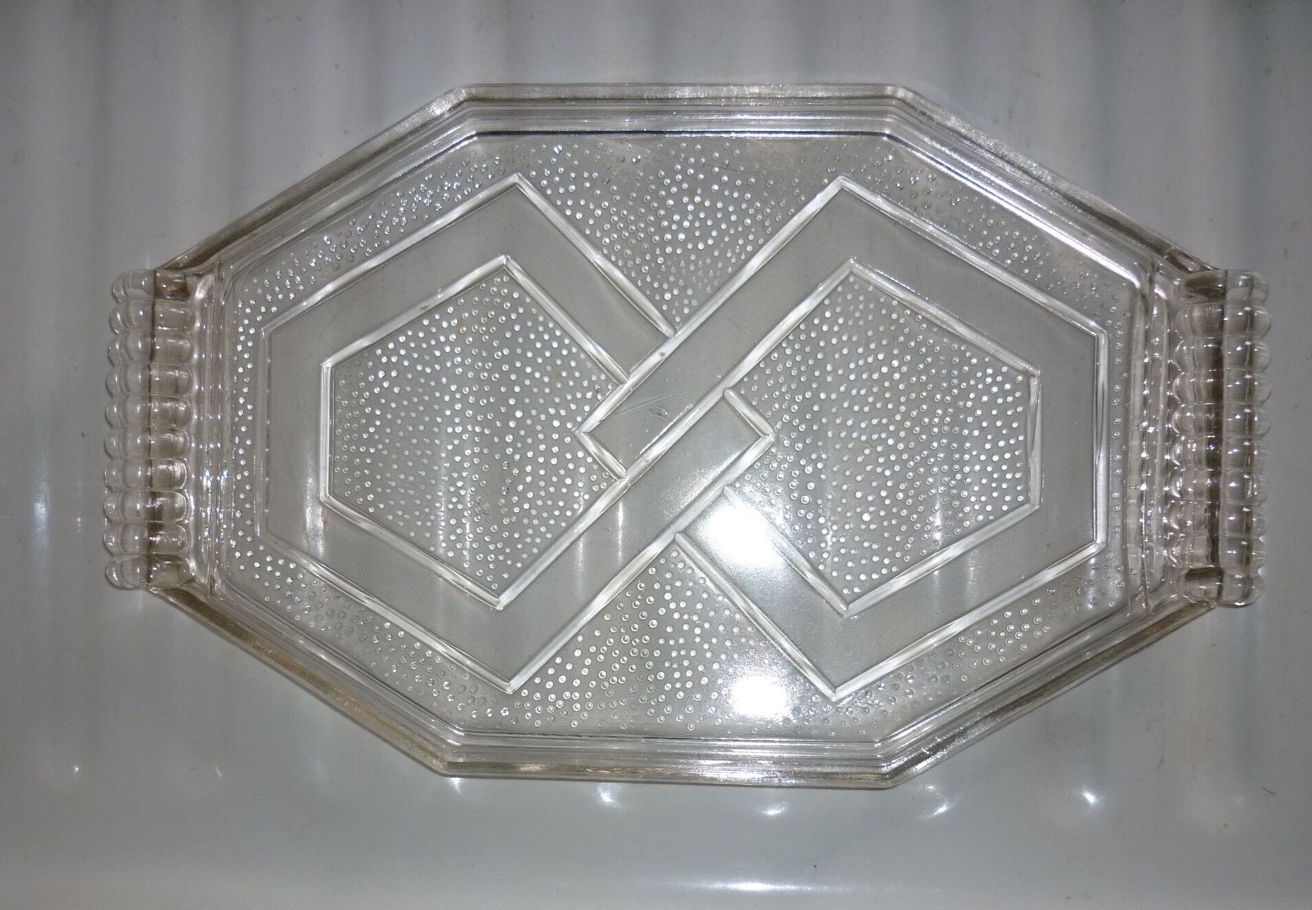 Octagonal Art Deco translucent glass tray
