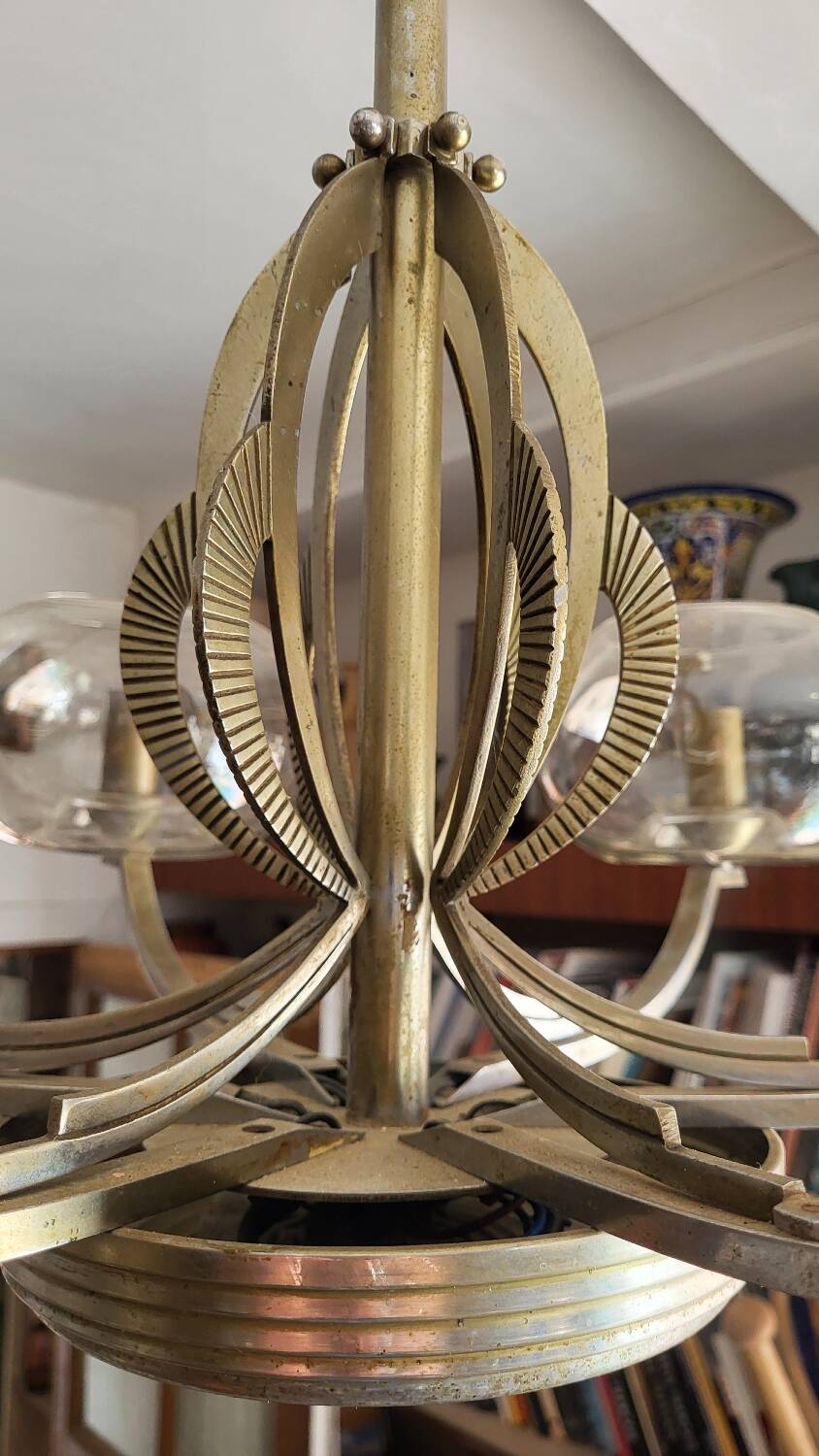 Lustre Art déco en métal et verre teinté
