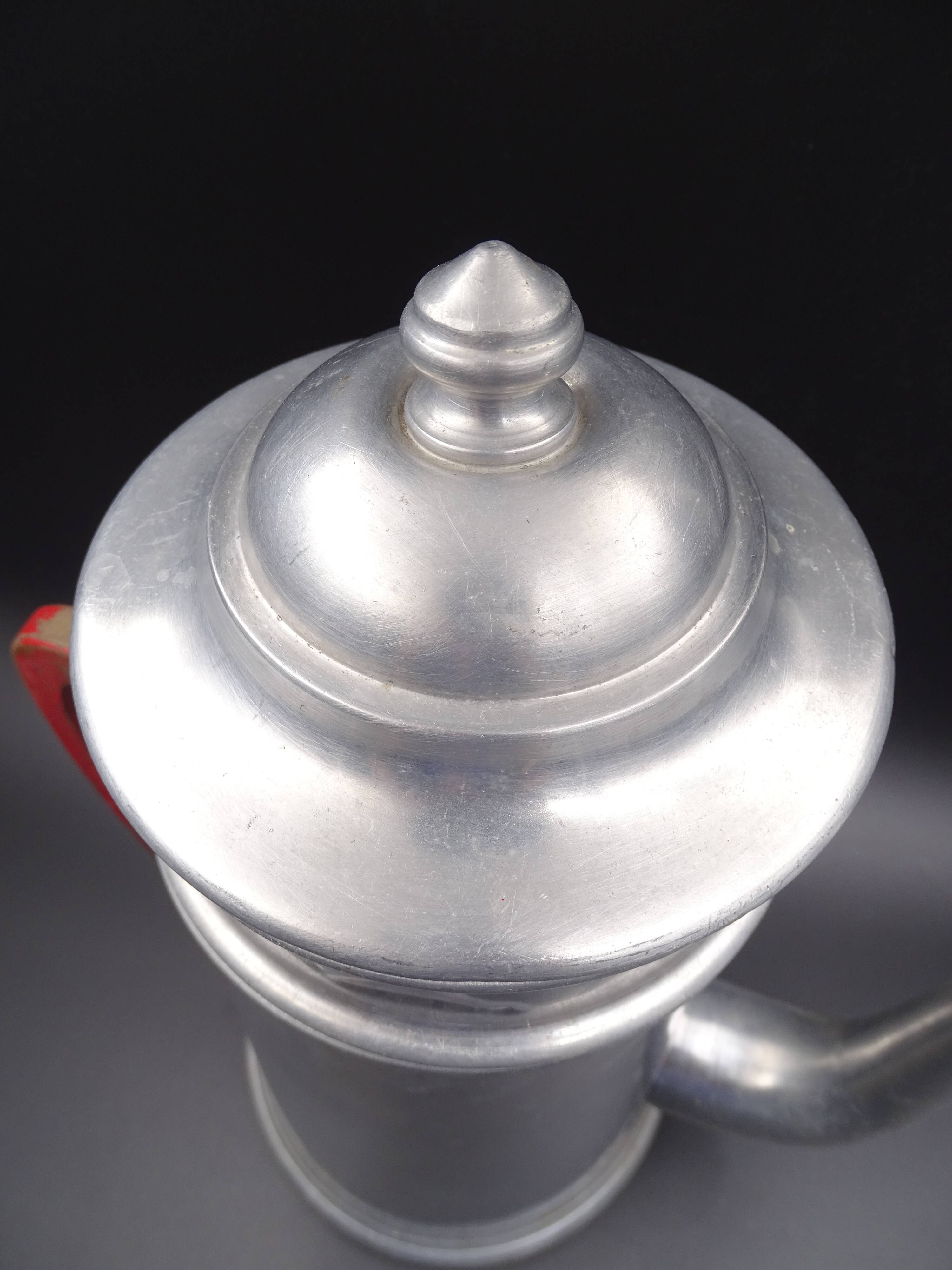 Old aluminum coffee maker -red cove - around 1930
