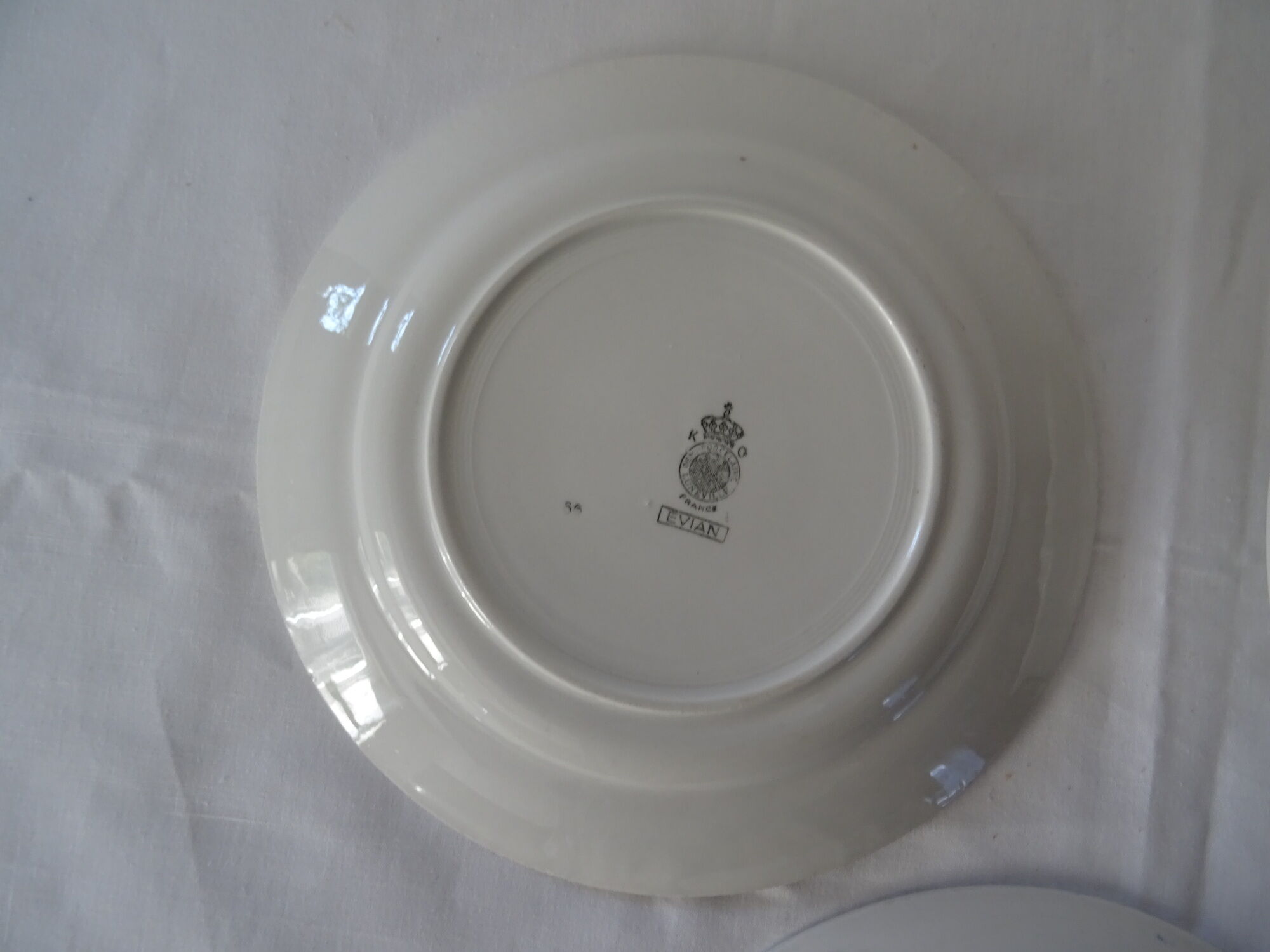 3 EVIAN flat plates old earthenware 482112 Luneville pink blue