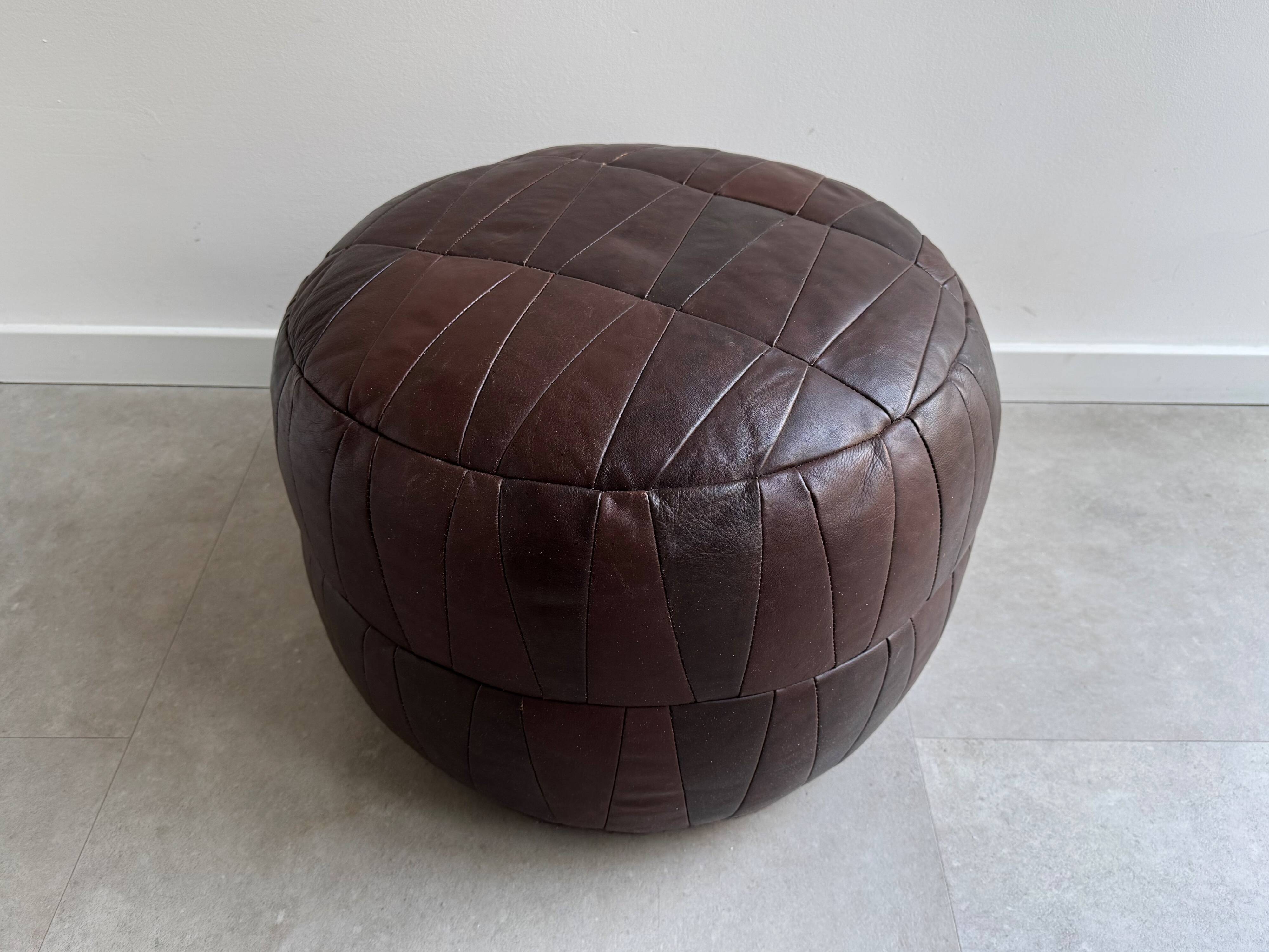 Vintage dark brown patchwork ottoman / poof