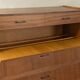 Classic shoe cabinet from the 1960s, walnut veneer, four drop-down doors, two drawers