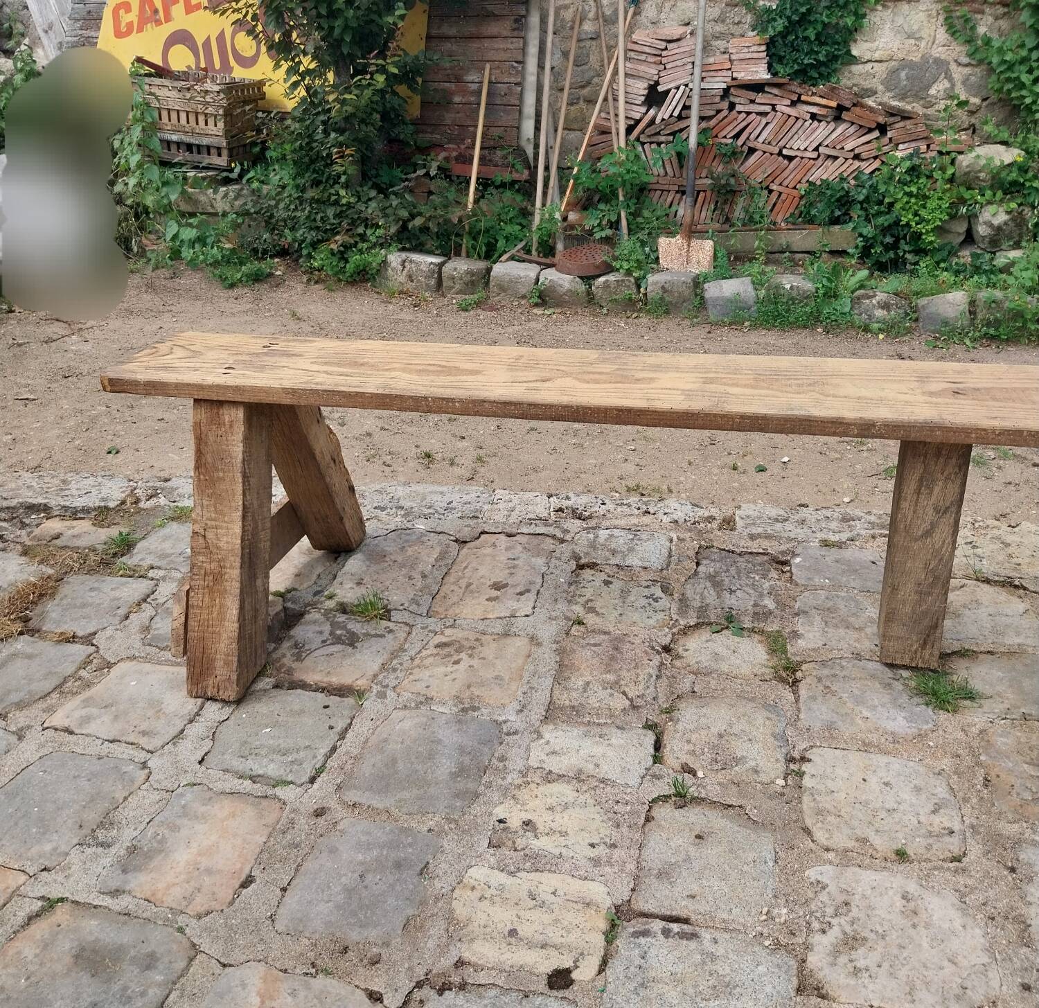 Grand banc ancien bois brut