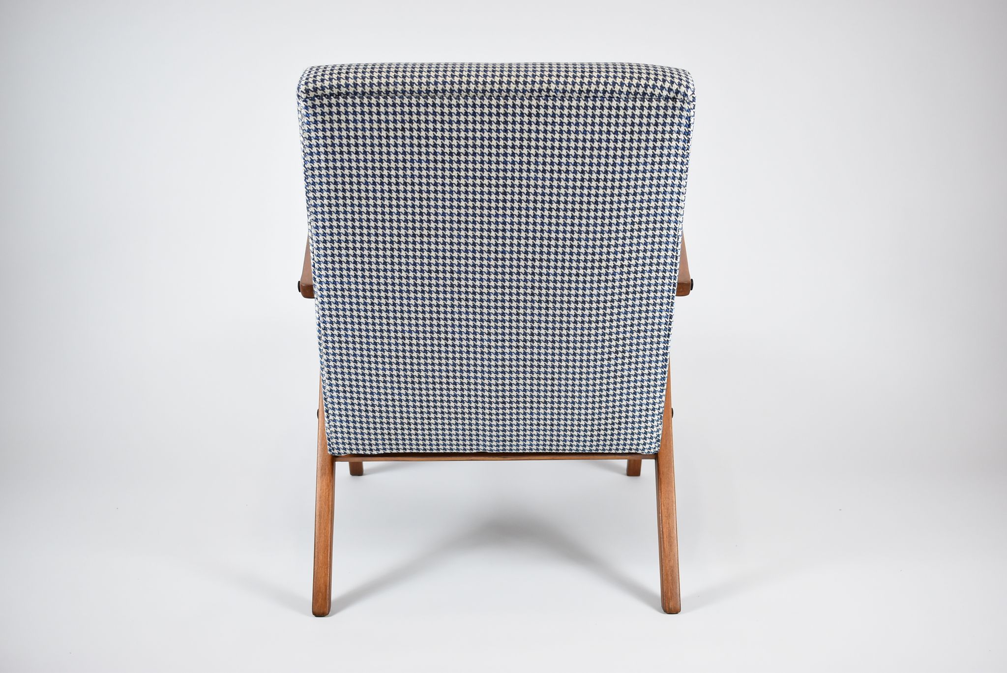 Vintage velvet armchair 1960s, fully restored, poule fabric, refubrished