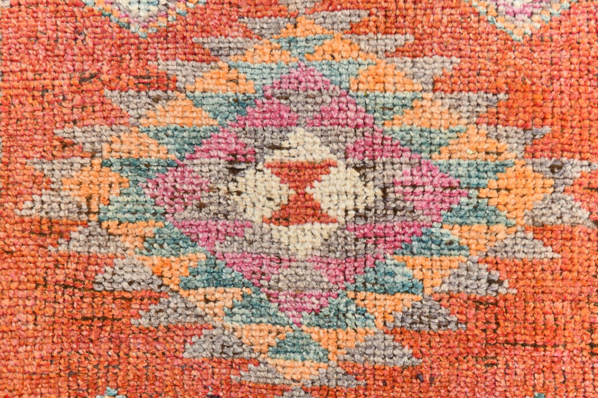 Orange & Green Turkish Vintage Runner Rug, 86x319Cm