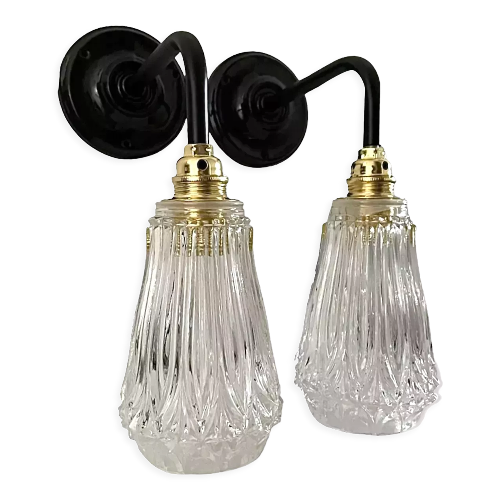 Set of two electrified chiseled glass sconces to nine