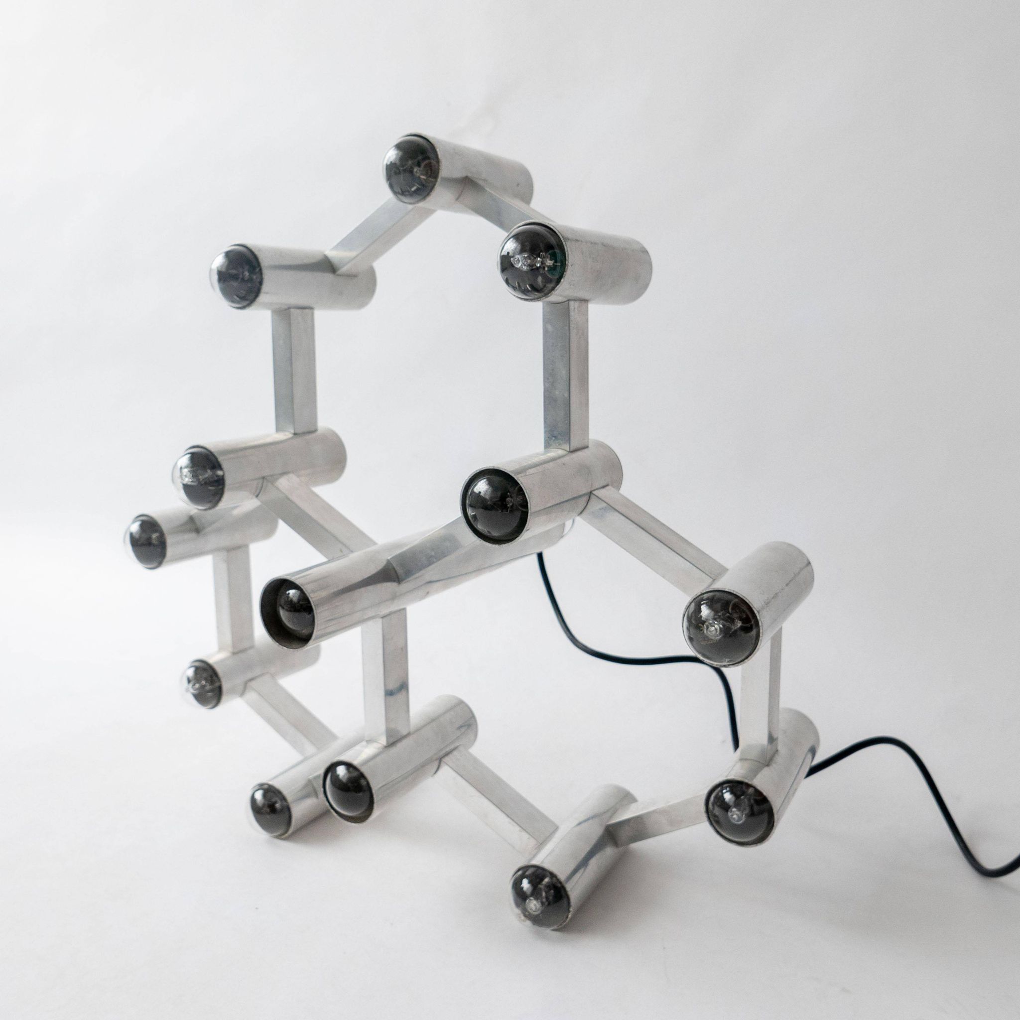 Vintage Space Age Geometric Chandelier by Gaetano Sciolari, 13 Lights, Aluminium