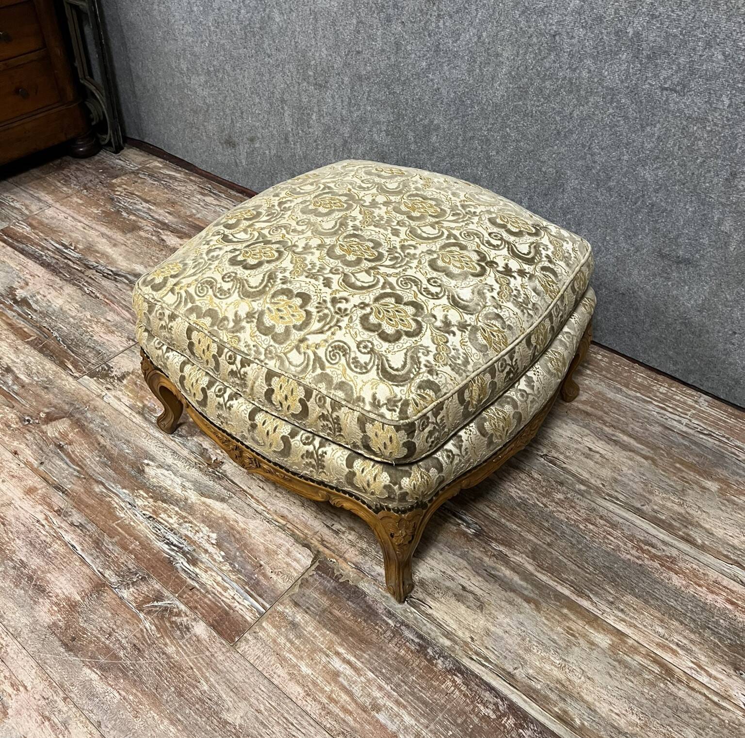 Louis XV style pouf or ottoman in cherry wood