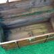 Antique travel chest Wood studded / wrapped in leather Brass lock with key (functional)