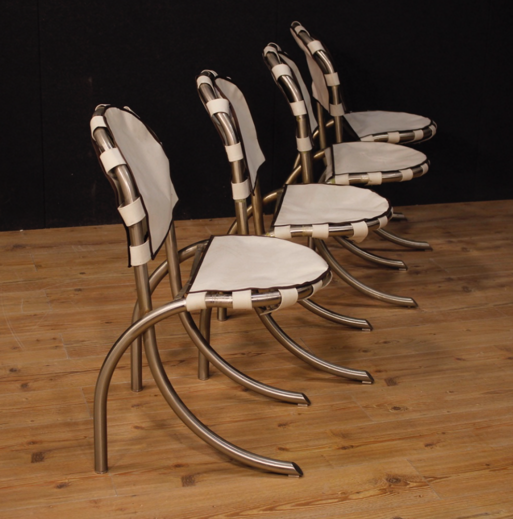 Set of 4 Italian Chairs in steel and fabric design Bazzani