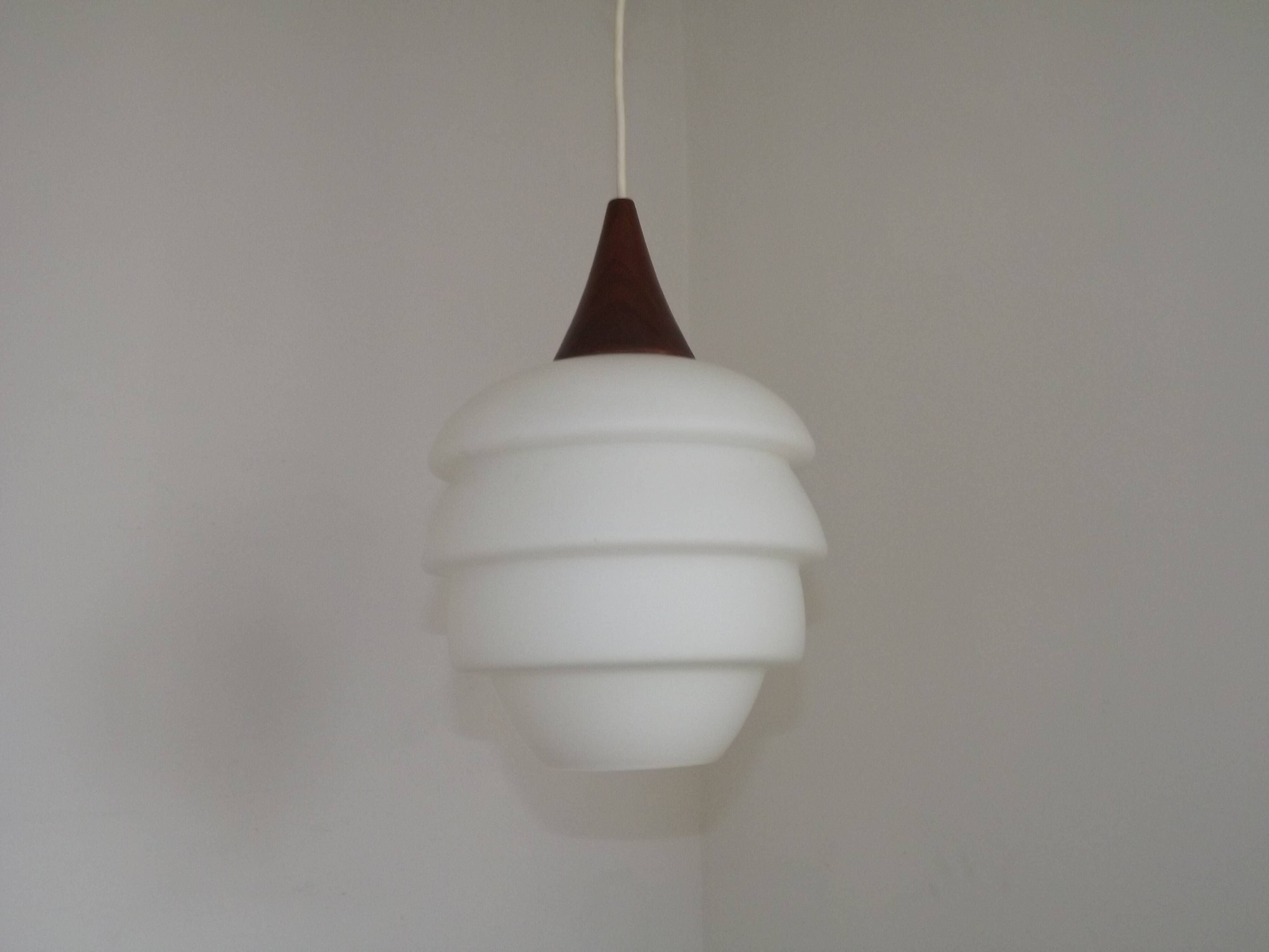 French Vintage Retro Ceiling Light 1960s/70s White Glass Tiered Shade 5589