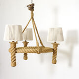 Three-light braided rope pendant light, 1950-1960.