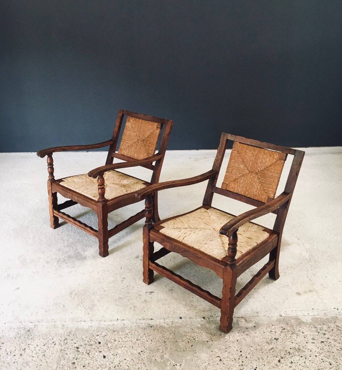 Arts & Crafts Handcrafted Low Lounge Armchairs, Belgium, 1920s, Set of 2