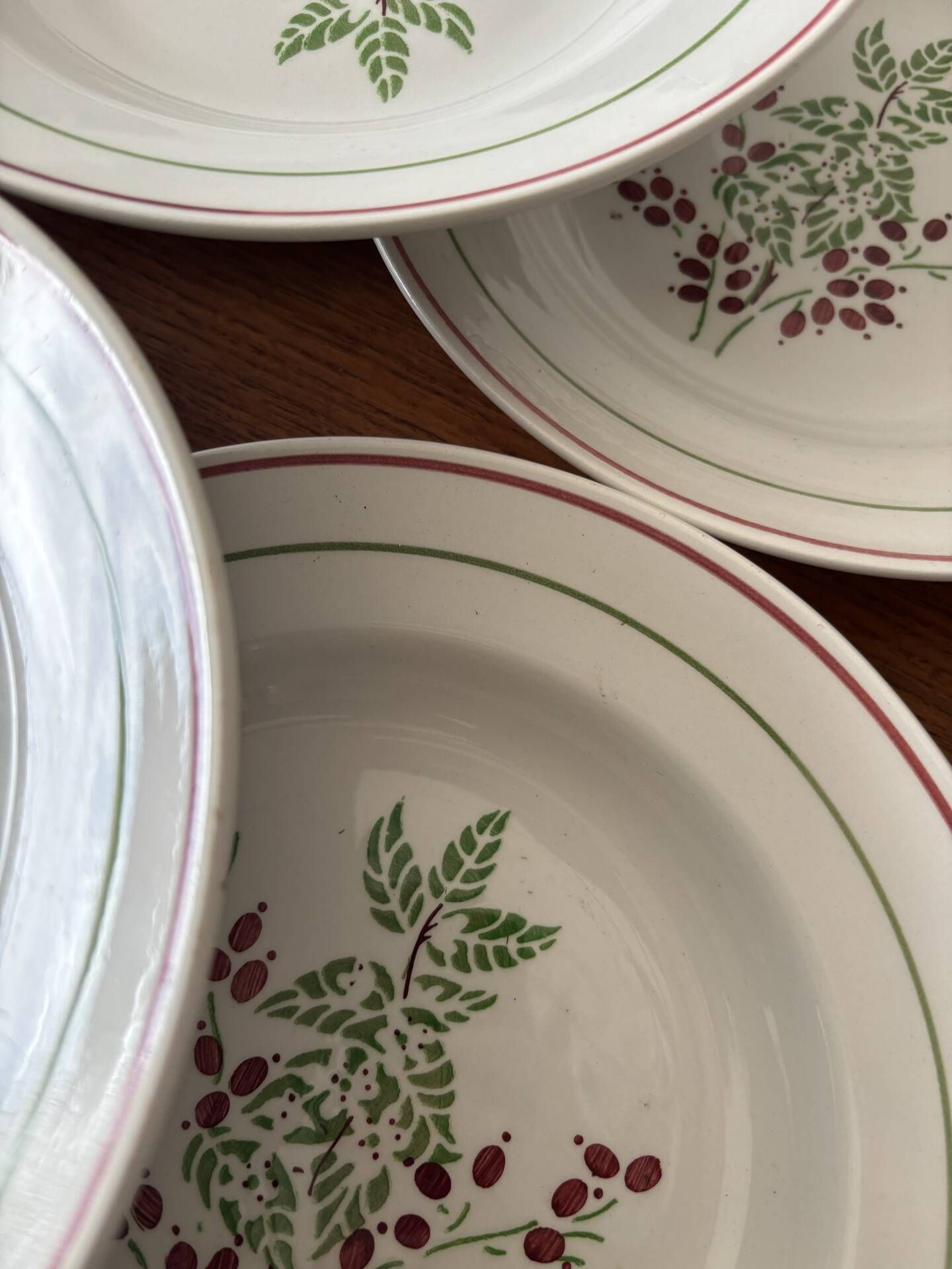 Set of 8 antique deep plates KG Lunéville, floral berry decoration.