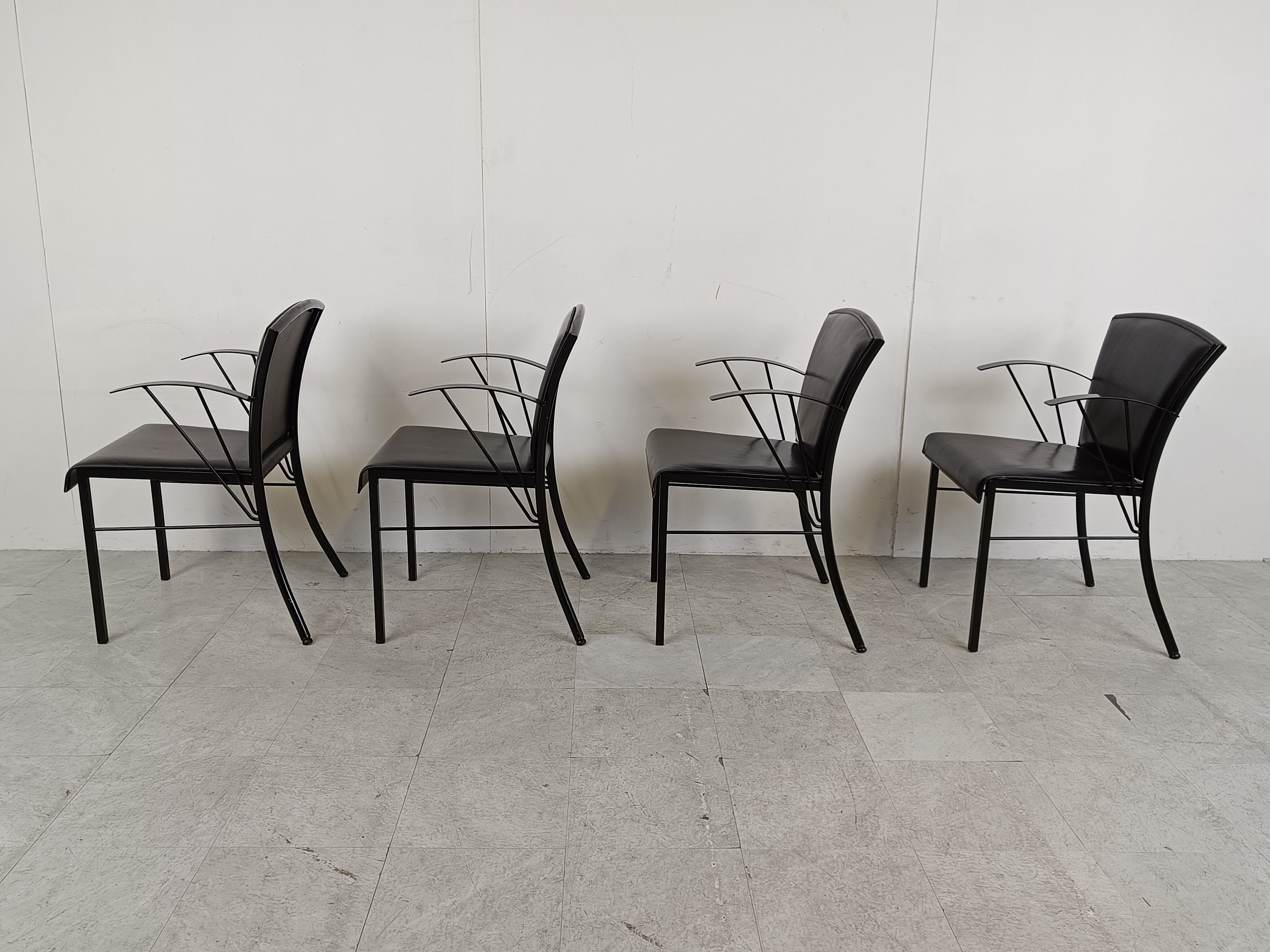 Vintage black leather dining chairs by Arrben, 1980s