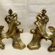 Old bronze andiron pair XVIII decor leaf accessory fireplace trim