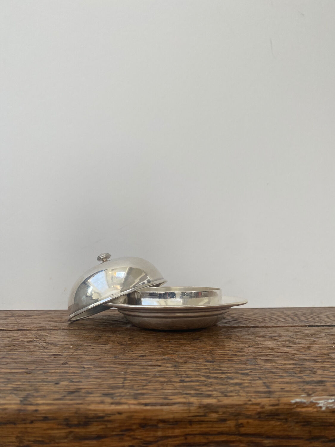 Silver metal butter dish