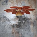 Suspension flower petals linen and rattan and vintage globe