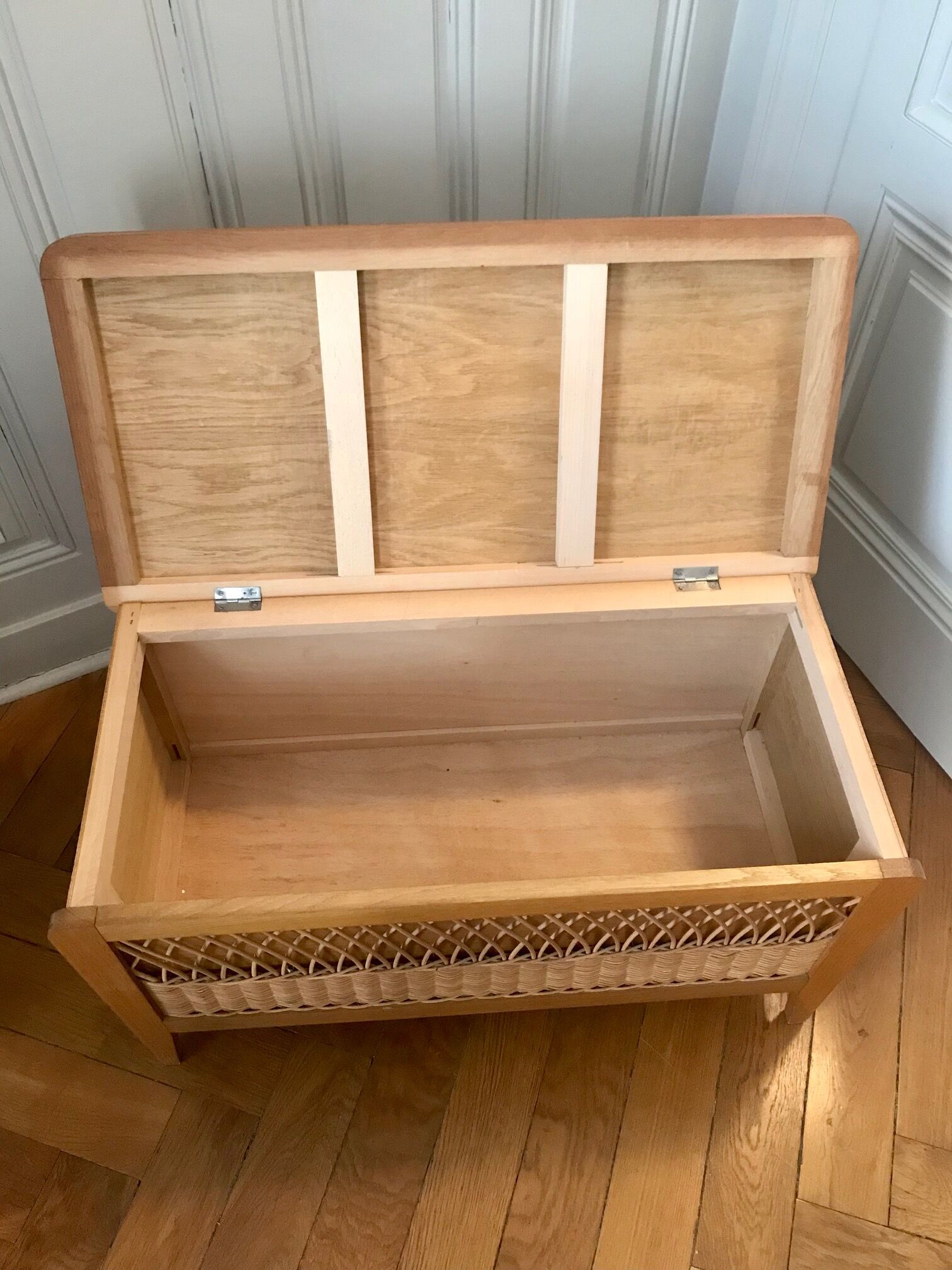 Wood and rattan toy chest